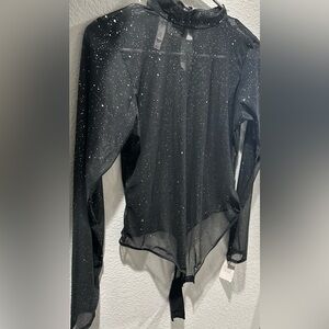 NWT Black Sheer Glitter bodysuit
